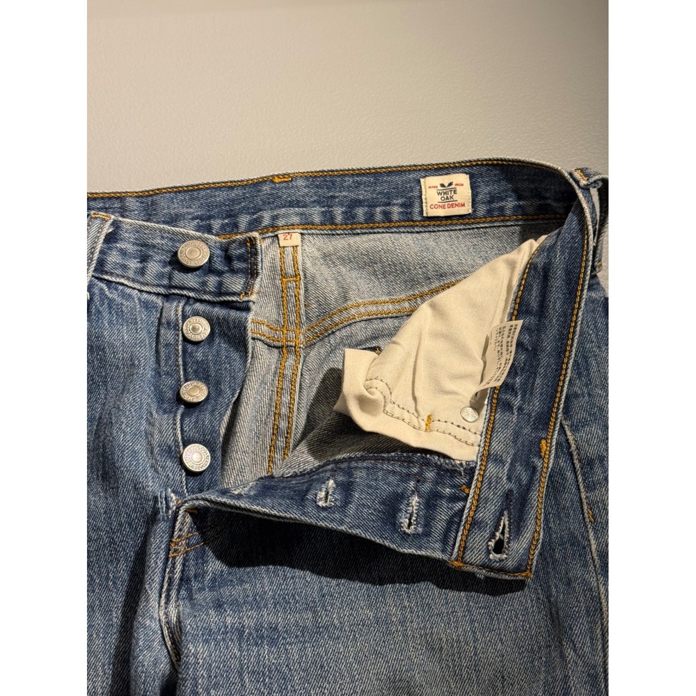 Levis 501 White Oak Cone Denim Jeans 27 Blue Button Fly Raw Hem